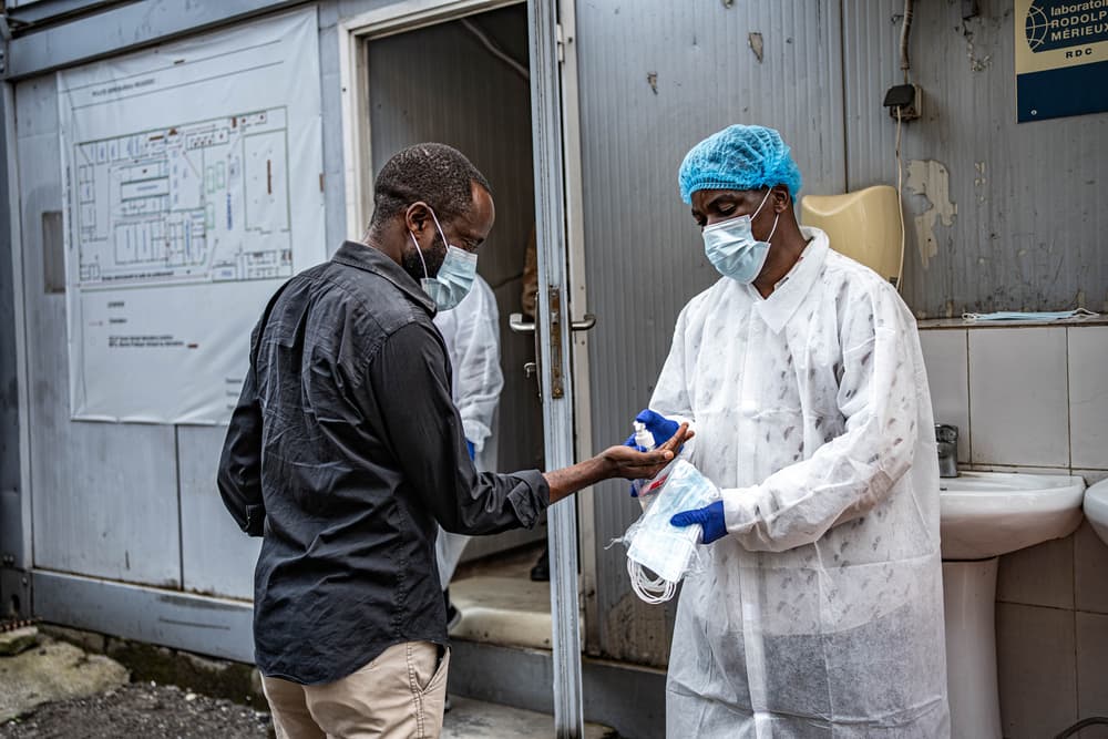 View of the entrance to the National Institute of Biomedical Research in Goma, DRC. Preventive measures have been put in place.